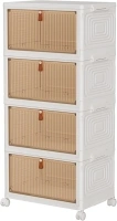 Storage Boxes with Lid, Plastic Storage Boxes with 1 Lid 23L/Tier, 4-Tier Stackable Bins with Wheels, Folding StorageBins, Storage Organizer for Bedroom Living Room Study Office