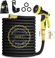 HmiL-U Garden Hose 150ft 45m Strongest Double Latex Inner Tube Prevent Leaking Magic Hosepipe with 9 Function Spray Gun+Solid Brass Fittings (Retracted Length 50ft)【2 YEARS 100% Guaranteed】(150ft)