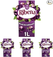 Ribena Blackcurrant Juice Drink Carton 1L | Real Fruit | Rich In Vitamin C | No Artificial Colours or flavours | Perfect For On The Go (Pack of 4)
