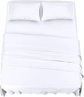 Utopia Bedding Bed Sheet Set Double, White, 4 Piece – Fitted Sheet, Flat Sheet with 2 Pillow Cases 50x75 – Wrinkle, Shrinkage and Fade Resistant – Soft Brushed Polyester Microfiber Fabric