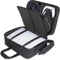 USA Gear PS5 Case - Console Case Compatible with PlayStation 5 and PS5 Digital Edition with Customizable Interior for PlayStation Controller, Games, Gaming Headset, and Gaming Accessories (Black)