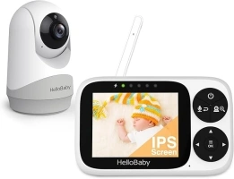 HelloBaby Baby Monitor with Camera and Night Vision, 3.2" IPS Screen Hello Baby Camera Monitor No WiFi VOX Mode Temperature Display Pan-Tilt-Zoom 2 Way Talk Lullabies Feeding Alarm and 1000ft Range