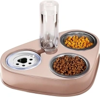 3 in 1 Double Cat Bowls,Stainless Steel Cat Food Bowl with Stand,Cat Feeding Bowl,Detachable Pet Food Bowl for Cats and Dogs,Automatic Water Storage Water Bowl (Pink)