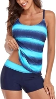 Women’s Swimwear Gradient Color Tankini Set Top with Shorts Low Waist Sporty Swimsuit Bikini