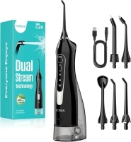 COSLUS Water Dental Flosser for Teeth Cordless: 2025 Upgraded Portable Oral Irrigator 300ML 5 Jet Tips Rechargeable Tooth Flosser Teeth Braces Pick IPX7 Waterproof Irrigation Cleaner for Travel Home