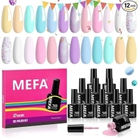 MEFA Macaron Gel Nail Polish Set, 12 Colors Pastel Macaron Glitter Spring Gel Polish Set Soak Off UV Led Nail Gel Manicure at Home DIY Salon for Women