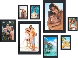 8 Pcs Multi Photo Frames Set Multiple Size Photograph, Black Picture Frame For Tabletop or Wall Décor, Gallery Photo Frames 8x10, 4x6, 5X7
