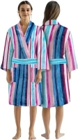 Stars and Stripes Luxury 100% Cotton Velour Stripe Blue Pink Turquoise Pattern Bathrobe British Designed Jacquard Yarn Dyed