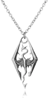 The Elder Scrolls SKYRIM Dragon Silvertone PENDANT/Necklace, Silvertone