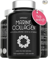 Marine Collagen Capsules 2200mg - with Hyaluronic Acid & Vitamin C - High Strength Complex for Skin Hair Joints Support - Premium Type 1 Peptides - Collagen Supplements for Women & Men - 120 Tablets