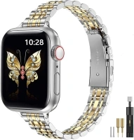 MioHHR Slim Straps Compatible with Apple Watch Strap 38mm 40mm 41mm,Thin Stainless Steel Metal Chain Band for Women iWatch Straps Series 8 7 6 5 4 3 2 1 SE,Silver/Gold