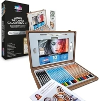 Artists 36-piece Pencil Set - 12 Watercolour, 12 Colouring & 6 Sketching/Graphite, Metal Sharpener, Eraser & Drawing Pad