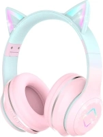 Bluetooth Kids Headphones,Cat Ear LED Light Up Kids Wireless Headphones,Bluetooth 5.1&Stereo Sound,Foldable,Adjustable Headband,Children Headphone with Microphone Over Ear for School/Tablet (Pink)