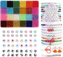 11000pcs Seed Beads for Bracelet Making Kit, 24 Colors 3mm Glass Beads Friendship Bracelet Making Kit, Small Beads for Jewelry Making with Letter Beads for Crafts Gifts