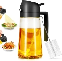 2 in 1 Oil Spray Bottle, 470ml/ 16oz Olive Container,Cooking Oil Spray Glass for Used for Air Fryer, Baking, Grilling(BLACK)
