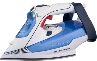 Hamilton Beach Steam Iron, 3000W, SteamMax Pro, Non-Stick Ceramic Soleplate, Dry or Steam Ironing, Spritz Function, Crease Removal, Vertical Steam, Easy Fill Tank, Self Cleaning, White/Blue - HB608WB
