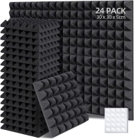 Ohuhu Acoustic Foam Panels 24 Pack with Double Sided Tape, 2"x12"x12" Sound Proofing Panels Sound Absorption Pyramid Studio Treatment Wall Panels, Acoustic Wall Panels for Studio Office Home