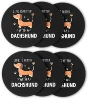 Dachshund Coasters Set of 6, Black Cup Mats Round Non-Slip Silicone Coasters, Beer Mats Coffee Table & Home Decor, Car Coaster, New Home Gifts