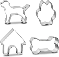 4 PCS Dog Bone Cookie Cutters Set, Cute Dachshund Puppy Shapes Stainless Steel Pastry Biscuit Cutter for Baking, Dogs Treat, Metal Dog Paw DIY Cutters