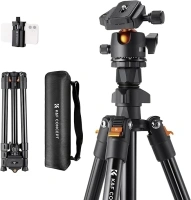 K&F Concept 64 inch/163cm Camera Tripod, Lightweight Aluminum Travel Outdoor Tripod with Ball Head Load Capacity 8kg, Phone Holder, for DSLR Cameras O2341A1+BH-36
