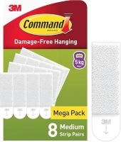 Command Medium Picture Hanging Strips, Value Pack - 8 Pairs (16 Strips) Adhesive Strips, White - For Pictures, Frames, Mirrors, Wall décor - Damage Free Hanging