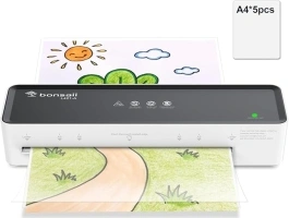 Bonsaii A4 Laminator Machine with 5 Laminating Sheets – 80-100mic Compatible, Compact & Portable Design, ABS Jam Release for Smooth Operation, Perfect for Home & Office Use (L421-A)