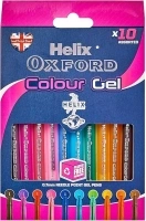 Helix Oxford Colour Gel Pens (x10 Pack Assorted Colours) with Plastic Free Packaging, 10 Count (Pack of 1)