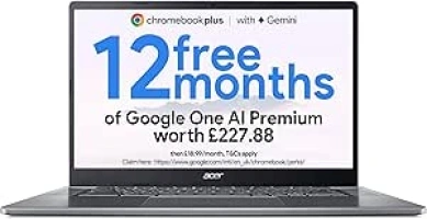 Acer Chromebook Plus 515 CB515-2H Laptop - Intel Core i3-1215U, 8GB, 256GB SSD, Integrated Graphics, 15.6 Inch Full HD, Google Chrome OS, Iron