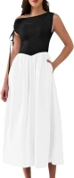 DRESSTELLS One Shoulder Summer Dresses for Women UK Elegant, Midi A-Line Flowy Casul Beach Ladies Dress with Pockets