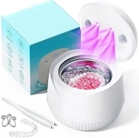 Ultrasonic Retainer Cleaner, 45kHz Ultrasonic Denture Cleaner with U-V Light, Ultrasonic Retainer Cleaner Machine for Dentures, Aligner, Mouth Guard, Whitening Trays, Toothbrush Head, Jewelry
