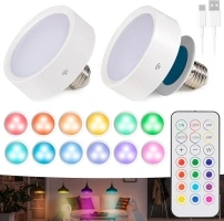 CMANLNYK 2Pcs Rechargeable LED Bulb E27/E26-13 Color Wireless Remote Control LED Light with Remote, 30/60 Min Timer Remote Control, Battery Light Bulb