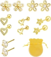 DUINIU 6 Pieces Gold Stud Earrings, 1 Piece Storage Bag, Gold Stud Earrings for Women, Gold Plated Earrings for Women, Gold Earrings, Earring Set, Pierced Earrings