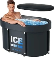Ice Bath Tub with Lid for Athletes, 450L Portable Oval Cold Plunge Tub for Cold Water Therapy Recovery, Home Outdoor and Gym, 105cm Long (Black)