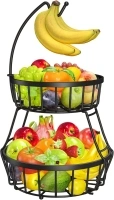OrderlyGo Thicken Fruit Bowl Basket with Banana Hanger - Durable Detachable Kitchen Countertop Organizer for Fruits, Vegetables, Snacks, Metal Wire Countertop Storage Basket for Kitchen (Black)