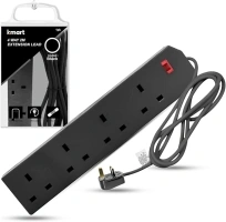 K-MART Heavy Duty Extension Lead UK Pin Plug and Cable, 4 Gang Way 2m Power Adapter, Multi Socket Mains Strip