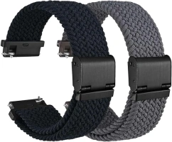 WOCCI 2 Pack Braided Nylon Watch Straps for Men and Women, Quick Release, Compatible Watch Lug Width 18mm 20mm 22mm 24mm