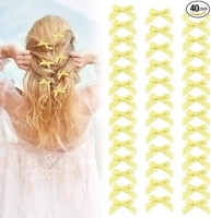 40pcs Plaid Mini Hair Bows Clips Mini Hair Clips Mini Bows knot Ribbon Barrettes Small Hair Bows Pigtail Bows Girl Hair Bows Toddler Hair Bows Mini Bows Girl Bows for Hair Y2k Hair Clips(Yellow)