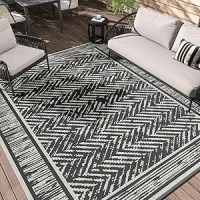 SIXHOME Outdoor Rug 120 * 180cm, Reversible Garden Rug for Patio, Waterproof UV-Resistant Outdoor Mat for Camping, Foldable Portable Picnic Mat, Black and Beige