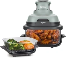 Ninja CRISPi Portable Air Fryer, 3.8L, 4-in-1: Air Fry, Roast, Keep Warm, Recrisp, Space Saving Compact Design, 2x Removable Glass Containers & Lids, 1700W, Sage FN101UKSG