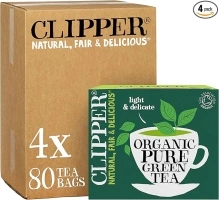 Clipper Organic Pure Green Tea Bags | 320 Teabags (4 x Boxes of 80) | Bulk Buy for Office, Home & Catering | Eco-Conscious, Fair Trade Tea | Natural Unbleached Plant-Based & Biodegradable