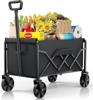 Small Kitsure Festival Trolley on Wheels, Folding Wagon, Portable Camping Cart, Collapsible Foldable Trolly for Groceries, Sports, Camping, Garden, Fishing, Black, 71.1 x 43.2 x 91.5cm