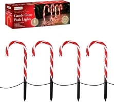 The Christmas Workshop 70359 Red & White Outdoor Christmas Candy Cane Decorations | 25cm Tall Stake 4 Pack | 40 LED Light Bulbs, 1