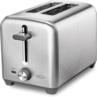 BELLA Stainless Steel 2 Slice Toaster with Extra Wide Slots and Removable Crumb Tray, 6 Browning Options, Auto Shut Off and Reheat Function, Toast Bread, Bagel and Waffle