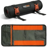 TUFFWORX Tool Roll Bag, Black with Orange Buckles, Portable Tool Organiser