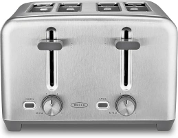 BELLA 4 Slice Toaster with Auto Shut Off, Extra Wide Slots and Removable Drop-Down Crumb Tray with Cancel and Reheat Function, For Texas Toast, Large Bread and Bagel, Stainless Steel