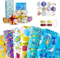 Niviy Gift Wrapping Paper Printed with Dinosaur Pattern, Ice Cream, Flowers (70cm x 50cm) - Children