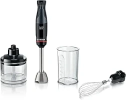 Bosch ErgoMaster Series 4 MSM4B621GB Pressure Controlled Speed 2 in 1 Hand Blender with Chopper, Beaker and Whisk, Stainless Steel Blade, 1000 W Motor, Black