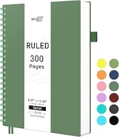 RETTACY A4 Notebook, Notepad, Wirebound Spiral Notebooks 300 pages/150 Sheets for Writing,100gsm College-Ruled Paper, Retro PVC Cover, for Women Men Work Office School,21.5 x 27.9cm - Dark Green