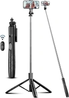 SelfieShow 180 cm Mobile Phone Tripod Stand & Selfie Stick, Universal Phone Holder with Wireless Remote, Black, Compatible with iPhone, Samsung, Huawei & More, Stainless Steel, Cell Phone Tripod