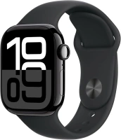 Apple Watch Series 10 GPS + Cellular 42 mm Smartwatch with Jet Black Aluminium Case with Black Sport Band - S/M. Fitness Tracker, ECG App, Always-On Retina Display, Water Resistant